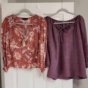 Floral Orange and Solid Purple Women's Tops